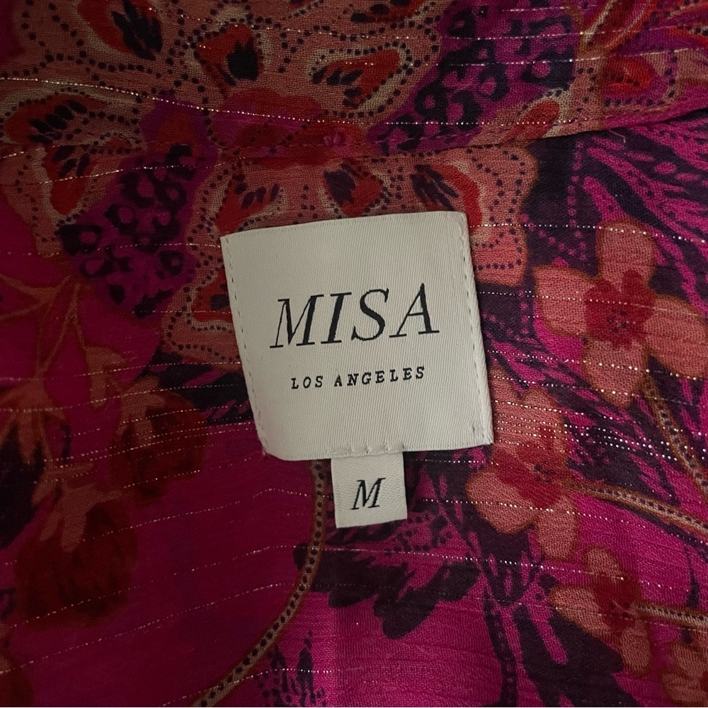 Misa Los Angeles Marian Floral Ruffle Metallic Tier Smocked Midi Dress - Picture 11 of 12